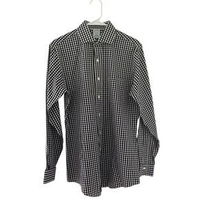 Brooks Brothers Shirt Mens 15-34 Black & White Plaid Regent Oxford Supima Cotton